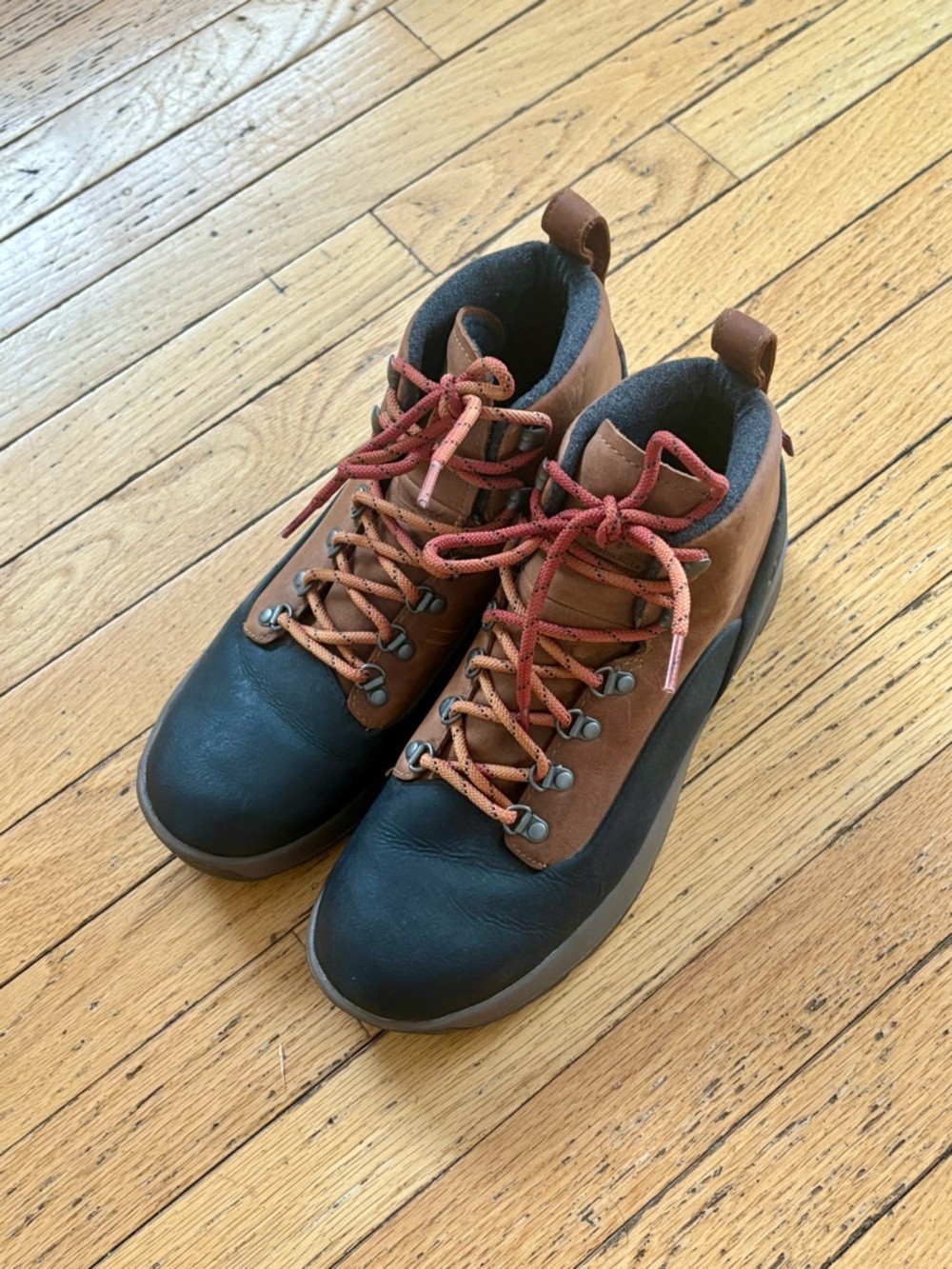 Danner Two-Tone Brown and Black Leather Hiking Boots with Red Laces